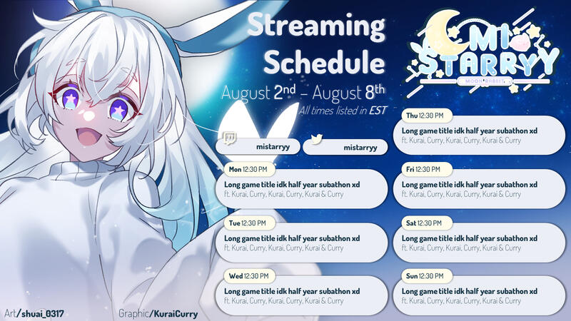 Stream Schedule for https://twitter.com/mistarryy